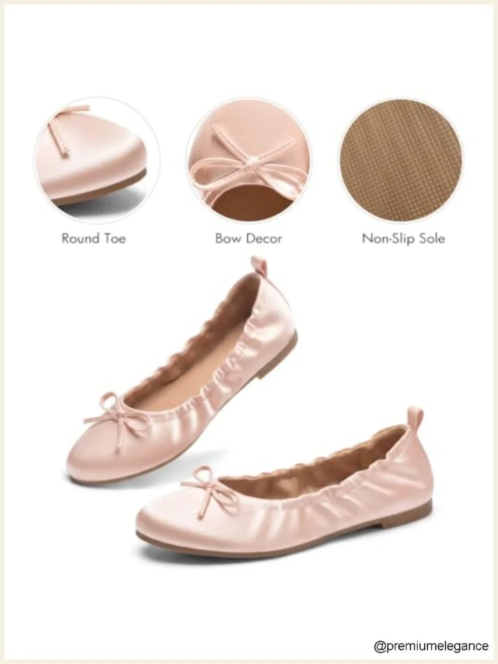 Women's Ballet Flats Bow Round Toe Slip On Dress Shoes Comfortable Work Flats